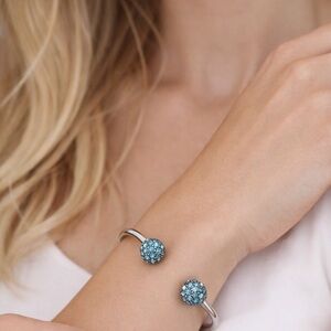 Silvertone Blue Rhinestone Balls Bangle Bracelet Women Party Jewelry Gift NEW